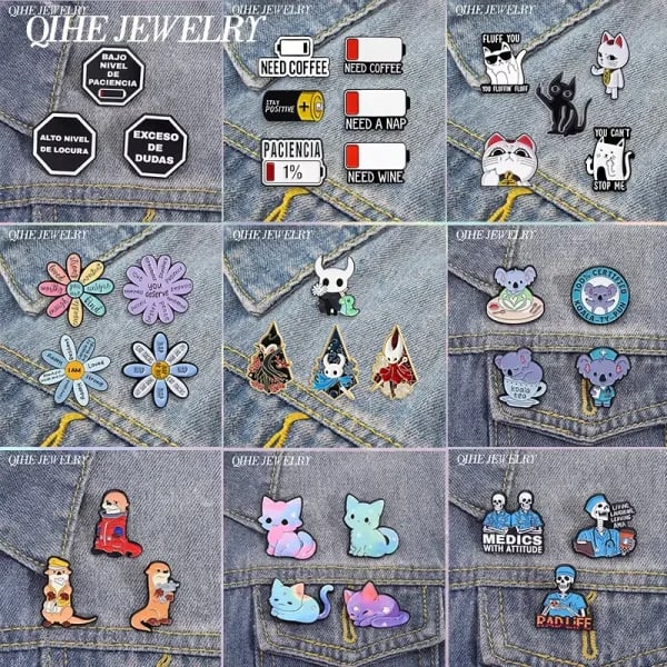 3-7 unids/set dibujos animados Anime dedo medio gato grosero esmalte Pins batería baja Margarita flor broches mochila solapa insignia regalo de joyería