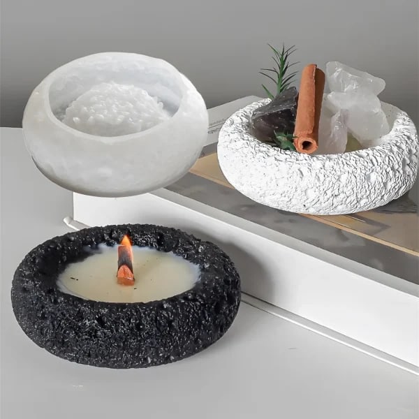Caja de almacenamiento de roca espacial Circular, Cenicero, molde de resina de arcilla de yeso, textura de piedra, vela de aromaterapia, molde de silicona para escayola