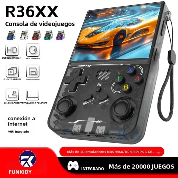 Nueva Consola de Juegos FUNKIDDY ArKOS R36xx con Sistema Linux, Pantalla IPS de 3.5 Pulgadas, Consola de Videojuegos Retro Portátil con Más de 20000 Juegos