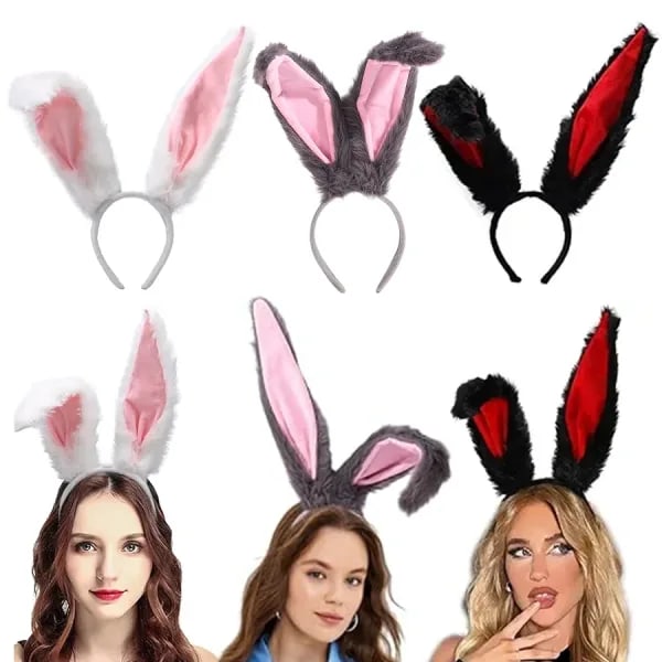 Diademas con Orejas de conejo, diadema larga peluda con Orejas de conejo, sombrerería para fiesta de graduación, disfraz de Pascua, accesorios para el cabello
