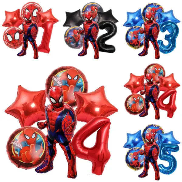 6 uds Globos de fiesta de araña de dibujos animados Globos azules y rojos niños niño tema de superhéroe decoraciones de fiesta de cumpleaños Globos de aire para Baby Shower