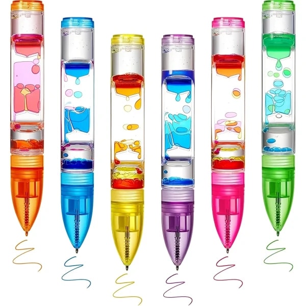 Bolígrafo de Burbujas de Movimiento Líquido, Retráctil, 6 Colores, Alivio de la Ansiedad, Escritura sin Estrés, Bolígrafo Relajante para Estudio/Oficina