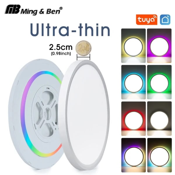 Luz de techo inteligente TUYA, 0,98 pulgadas, ultrafina, 36W/28W, atenuación RGB, aplicación remota, Control por voz, Alexa, Google, decoración de iluminación del hogar