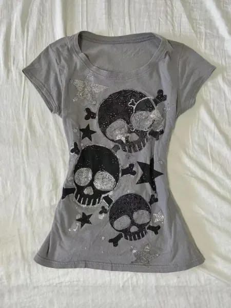 Camisetas Japonesas Y2K para Mujer, Ropa de los 2000, Tops con Estampado Gráfico de Estrellas y Calaveras, Camisetas Estilo Gótico, Emo, Punk, Estética Chic