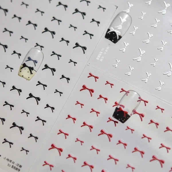 Pegatinas de uñas en relieve 5D, pegatinas decorativas para uñas en forma de arco pequeño y dulce, pajarita autoadhesiva, accesorios artísticos para uñas