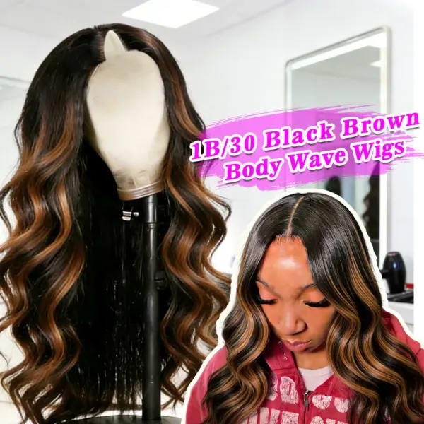 Pelucas con parte en U mejorada de 220% de densidad, parte en V P1B30, peluca ondulada con resaltado ombré, 30 y 32 pulgadas, Color Natural, cabello humano brasileño 100%