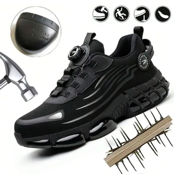 Zapatos de seguridad con botón giratorio, talla 37-48 para hombres y mujeres, zapatillas con puntera de acero, zapatos sin cordones, botas antigolpes a prueba de pinchazos