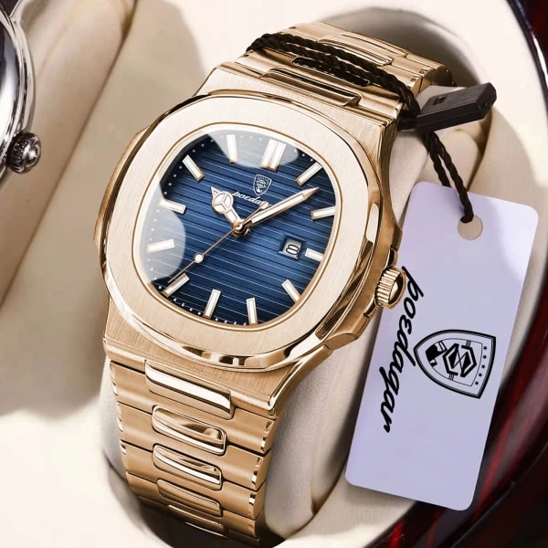 Reloj de Pulsera POEDAGAR para Hombre, Diseño Cuadrado, Acero Inoxidable, Resistente al Agua, Luminoso, con Fecha, Reloj de Cuarzo Exquisito para Hombre