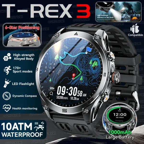 Reloj inteligente deportivo con GPS militar para hombre, pulsera con brújula GNSS de doble banda integrada, altímetro, llamada Bluetooth de 10ATM, novedad de 2025