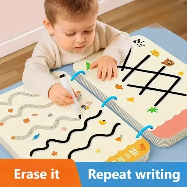 Cuaderno de Caligrafía Mágica Reutilizable con Bolígrafo y Borrador - Libro de Caligrafía para Práctica de Dibujo, Habilidades de Escritura y Coordinación Mano-Ojo