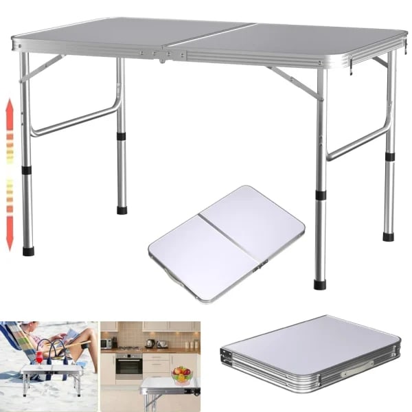 Mesas plegables para picnic de 3 pies/90 cm, altura ajustable portátil plegable de aluminio, ligeras para barbacoa de acampada, 90x60x3 0/67 cm