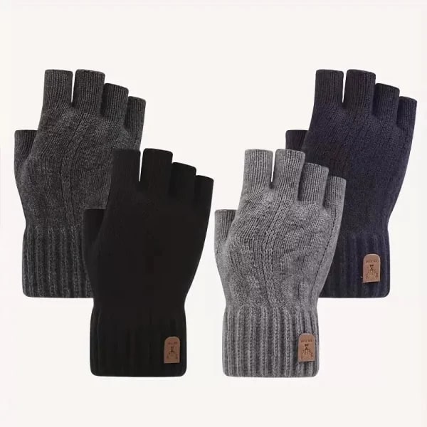 Guantes de invierno para hombre, guantes de medio dedo para escribir, oficina, ciclismo, guantes de punto para estudiantes, guantes de conducción elásticos gruesos y cálidos de lana de alpaca