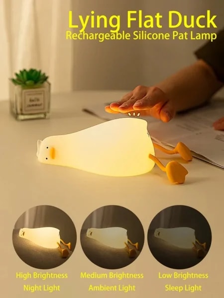 Luz LED nocturna recargable de pato, lámpara de silicona Pat, mesita de noche con dibujos animados, luces nocturnas bonitas para decoración de la habitación del hogar, regalo de cumpleaños