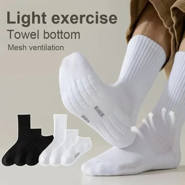 1/4 pares de calcetines para hombre Otoño Invierno parte inferior de toalla con terciopelo medio tubo negro blanco medias gruesas calcetines deportivos de baloncesto