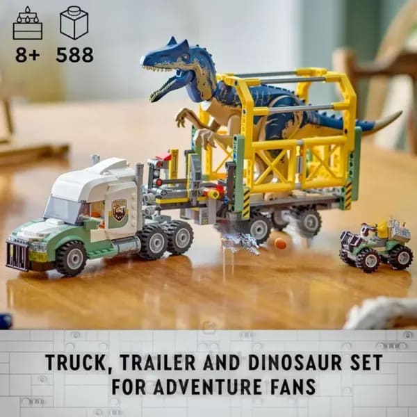 Serie de dinosaurios, misiones de dinosaurios, conjuntos MOC de Allosaurus, camión de transporte, juguetes del Parque de Dinosaurios para niños, regalo de Navidad 76966