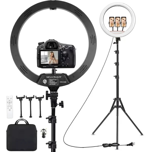 Lámpara de estudio fotográfico con anillo de luz de 18 pulgadas con soporte de trípode de 78 pulgadas bicolor 2700-6500K para grabación de vídeo maquillaje Selfie anillo de luz