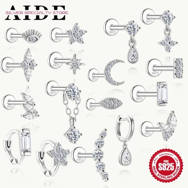 AIDE-pendientes clásicos de gota de agua/ojos para mujer, Piercing de moissanita con hilo de cabeza plana, joyería fina de Plata de Ley 925, regalos, 1 ud.