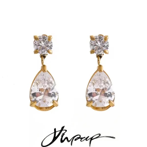 Yhpup-pendientes de gota de agua de circonia cúbica AAA, brillantes, clásicos, de alta calidad, de acero inoxidable, regalo de joyería Premium