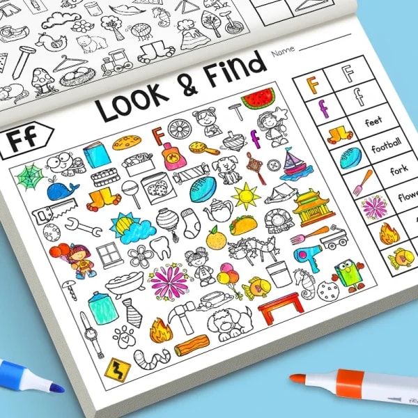 Libro de actividades Look and Find para niños con objetos ocultos, enfoque, práctica de atención, libro para colorear divertido, educación temprana para el hogar y la escuela