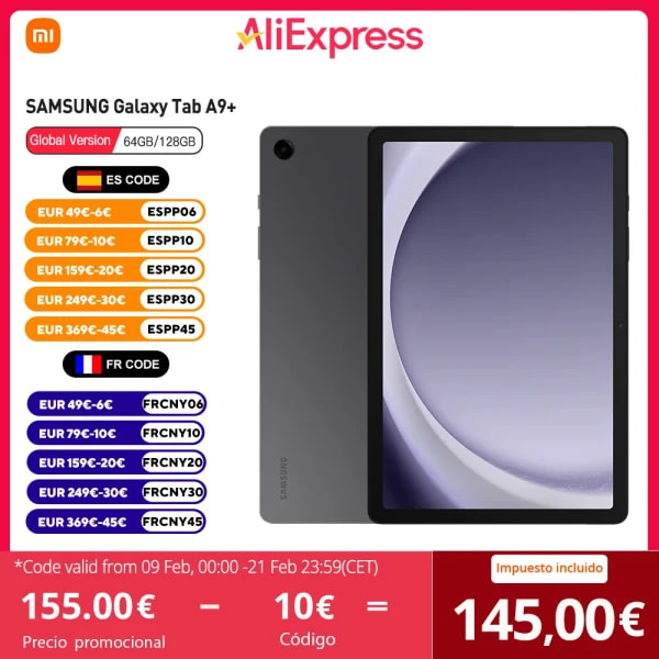 SAMSUNG Galaxy Tab A9+ Versión Para Oriente Medio Tablet Snapdragon 695 11" Pantalla 90Hz 8MP 7040mAh Altavoces cuádruples Sin Cargador