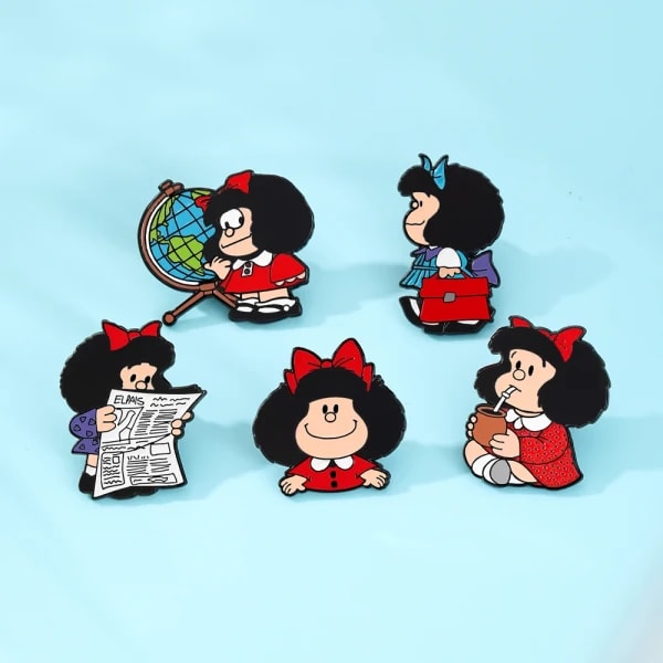 5 Broches de Personajes Lindos de Anime Mafalda, Pin Esmaltado Individual, Joyería para Ropa y Mochilas, Accesorios de Metal, Regalo