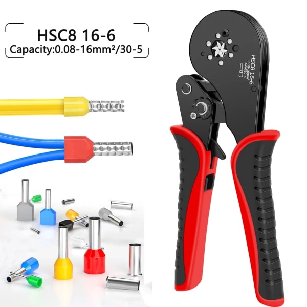 Herramienta de Engarzado de Terminales Tubulares HSC8 16-6, Engarzadora para Terminales de Gran Tamaño, Abrazaderas Eléctricas 0.08-16mm²/30-5AWG