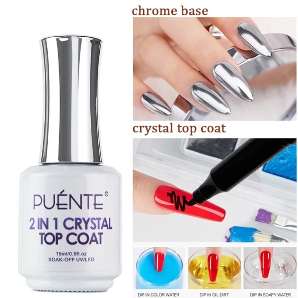Esmalte de uñas de Gel 2 en 1, capa superior de cristal, Base cromada, sellador súper brillante, resistente a las manchas, barniz UV para manicura
