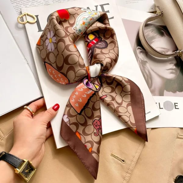 Pañuelo cuadrado de seda para mujer, pañuelo con estampado Floral de lujo, diadema de satén suave, bolso de manos, cinta, Foulard, Hijab, diadema