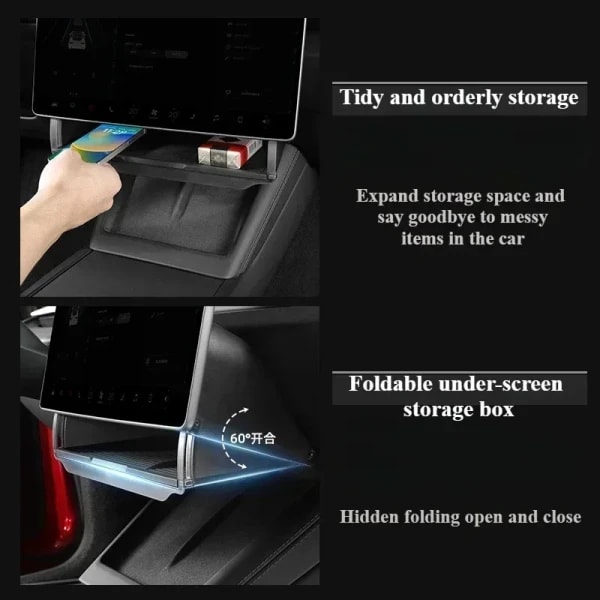 Caja de almacenamiento debajo de la pantalla para Tesla Model Y/3+ Highland Model Y juniper Control Central bandeja organizadora de almacenamiento oculta Accesorios