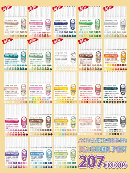 Languo Juego de rotuladores acrílicos con pincel suave, 9 unidades por caja, rotuladores de pintura artística para dibujar a mano, rotuladores de pintura acrílica para estudiantes, M720