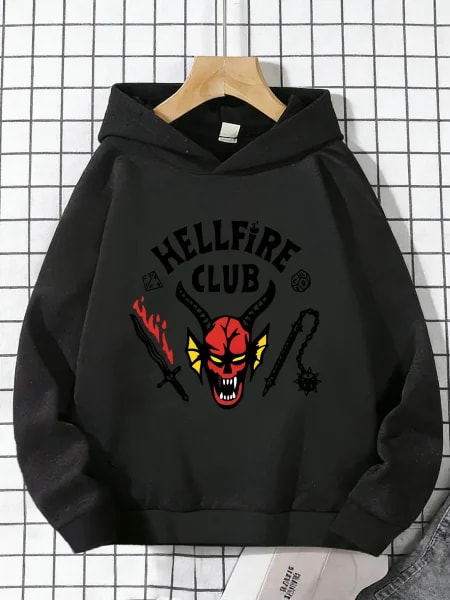 Sudadera con capucha negra para niños, elemento de arma de fantasía con estampado de calavera de demonio oscuro