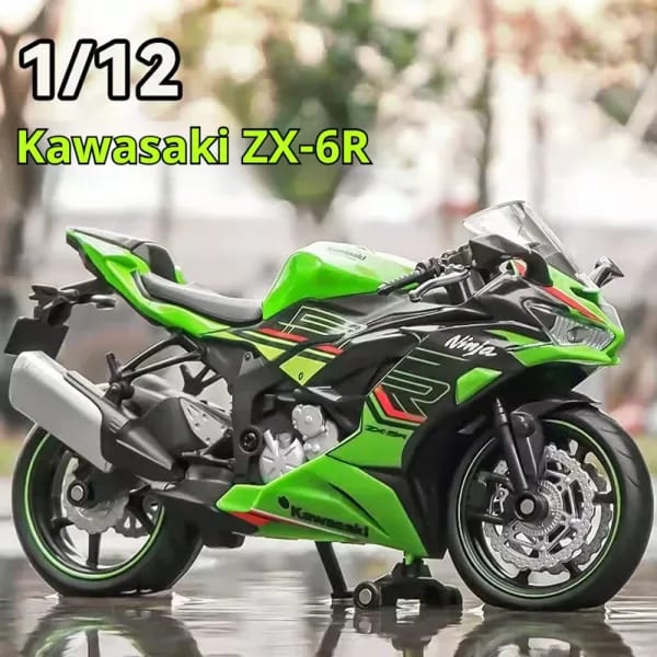 1:12 Kawasaki NIJIA ZX-6R motocicleta aleación modelo coches juguetes neumáticos de goma rueda choque Absorpoon vehículo para niños regalo de Festival