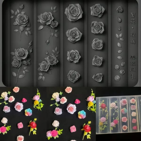 Molde de silicona transparente para decoración de uñas, hoja de rama de pétalo de flor rosa, decoraciones 3D para uñas, herramientas de belleza versátiles para decoración de uñas