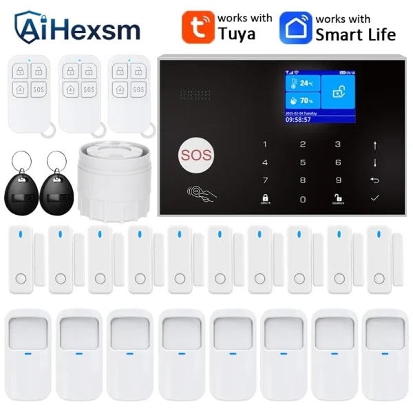 Sistema de alarma para el hogar, WIFI, GSM, alarma de seguridad, antirrobo con espacio de puerta, Sensor de movimiento PIR, control de aplicación inteligente Tuya, funciona con Alexa