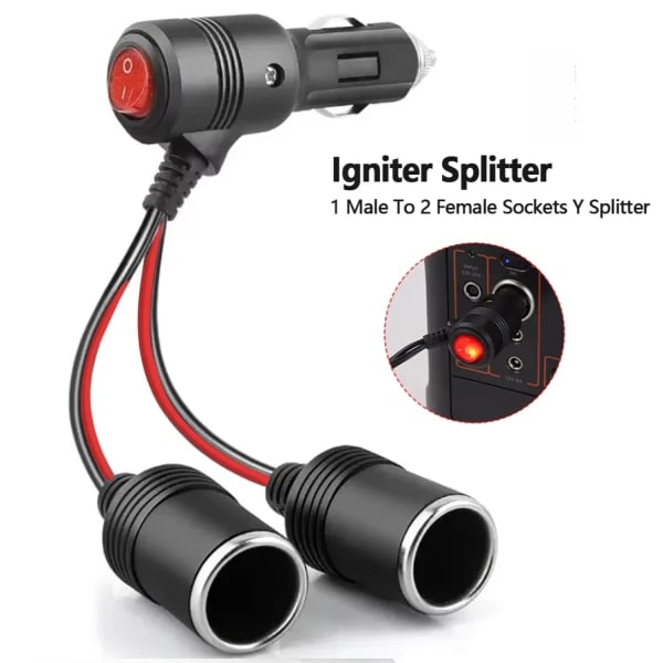 Adaptador Divisor Universal de Encendedor de Cigarrillos para Automóvil de 12-24 V, 1 Conector Macho a 2 Conectores Hembra, Divisor en Y con Interruptor de Encendido/Apagado para Automóvil, Camioneta, Vehículo Recreativo