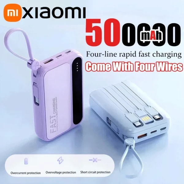 Batería Externa Xiaomi de 120W y 500000mAh de Gran Capacidad, 4 Cables en 1, Pantalla Digital Inteligente, Ligera y Portátil para iPhone, Nueva