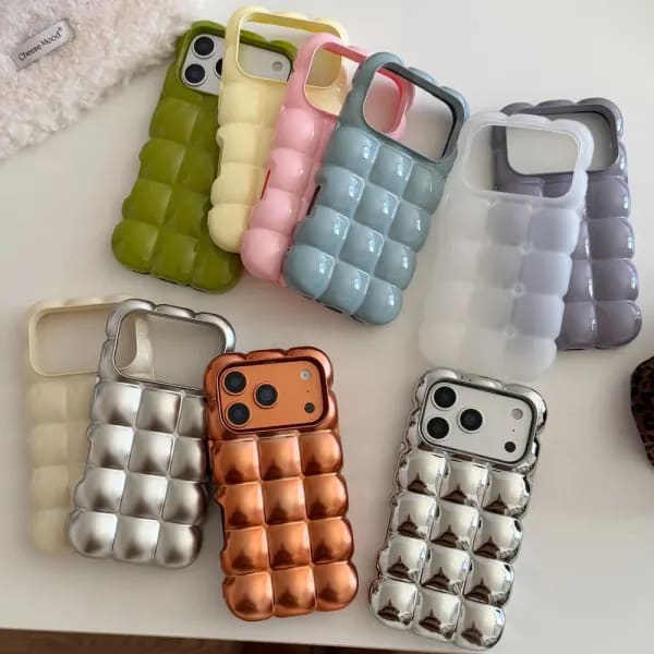 Funda de teléfono de TPU suave con entramado de bloques 3D para iPhone 17 14 13 12 15 16 Pro Max 11 Egg Puffs cubierta protectora a prueba de golpes de Color sólido