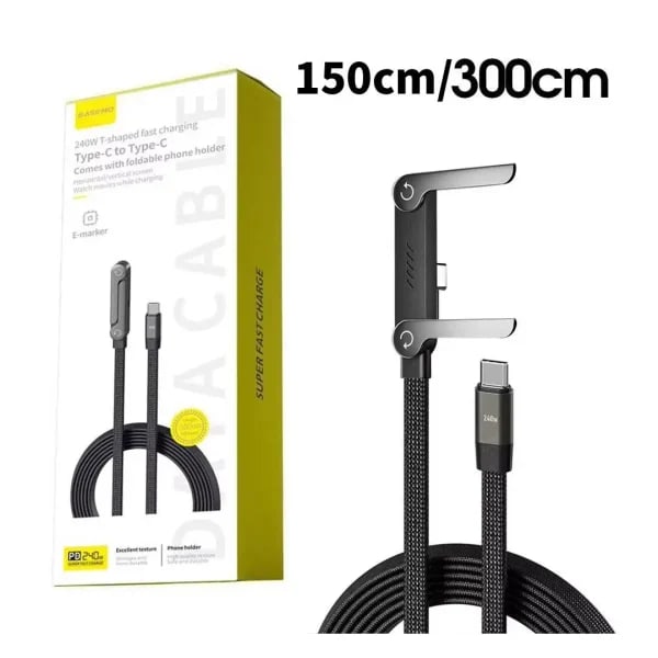 Cable de Datos Plegable con Soporte para Teléfono y Carga Rápida de 240W, Cable Multi-Cargador con Tipo C 2 en 1