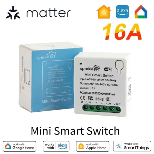 Matter 16A WiFi mini interruptor inteligente desconexión de paso toma de corriente de Control Dual temporizador de Control remoto funciona con HomeKit Alexa