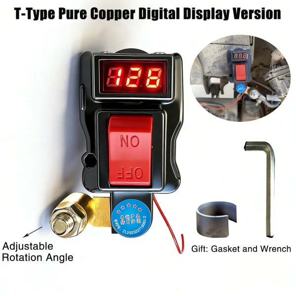 Interruptor de Desconexión de Batería de Coche, Interruptor de Desconexión Giratorio ﻿ Equipado con Pantalla Digital de Voltaje e Interruptor de Apagado