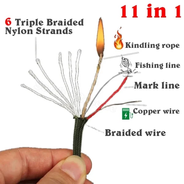 Kindling 550 33-100 pies 11 núcleos paracord 4mm herramienta de supervivencia para acampar al aire libre ajuste PE cuerda de fuego pesca línea de algodón paracaídas senderismo