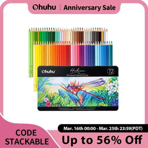 Lápices de Colores Ohuhu, 72 Lápices de Dibujo a Base de Aceite para Colorear Retratos, Bocetos, Paisajes, Núcleo Suave y Duradero, Serie Halawa