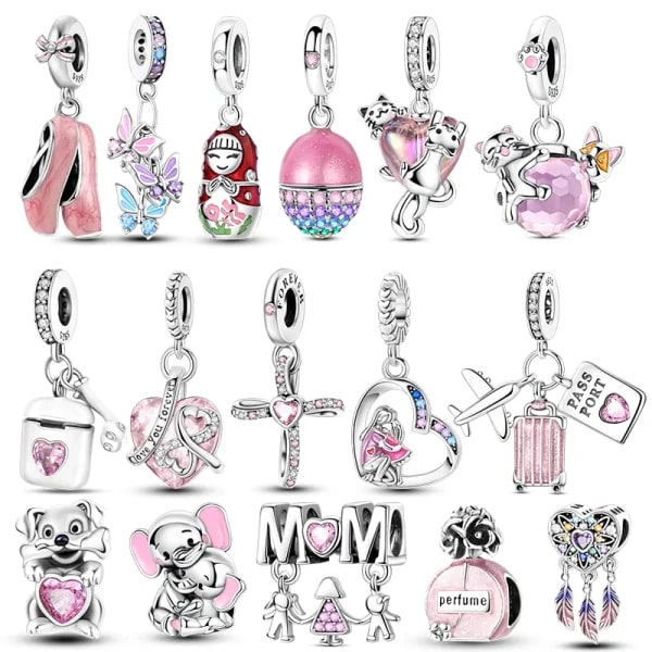 Abalorios de Plata de Ley 925, Serie Rosa, Colgante de Maleta, Joyería Compatible con Pulseras Originales 925 para Mujer, Regalo DIY