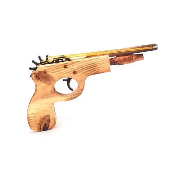 Pistola de juguete con banda de goma de madera de 4 disparos, pistola de tirachinas clásica, juguete infantil nostálgico para juegos interactivos, regalo de recuerdo de fiesta para niños