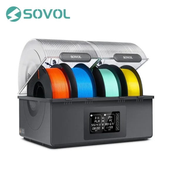 Secador de filamentos Sovol 4 carretes, con 85 ℃   Temperatura máxima, deshumiditificación automática y almacenamiento sellado, cámaras de calefacción independientes duales