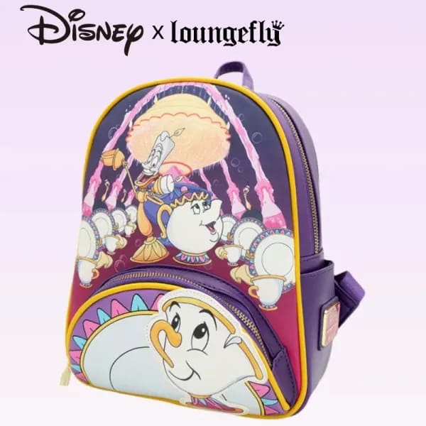 Mochila Disney Loungefly La Bella Y La Bestia Sra. Potts & Lumiere, regalo de moda para fanáticos de Disney y uso diario