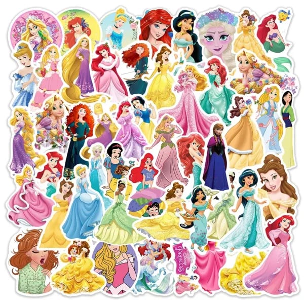 50 pegatinas de princesas para niños, de PVC, impermeables, para equipaje, portátil, guitarra, maleta, coche, calcomanías de dibujos animados de Disney