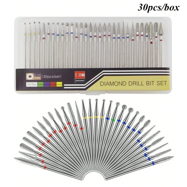 Juego de brocas para uñas de diamante de seguridad profesional, brocas para cutículas de carburo de 3/32 pulgadas para manicura y pedicura eléctrica, 30 piezas