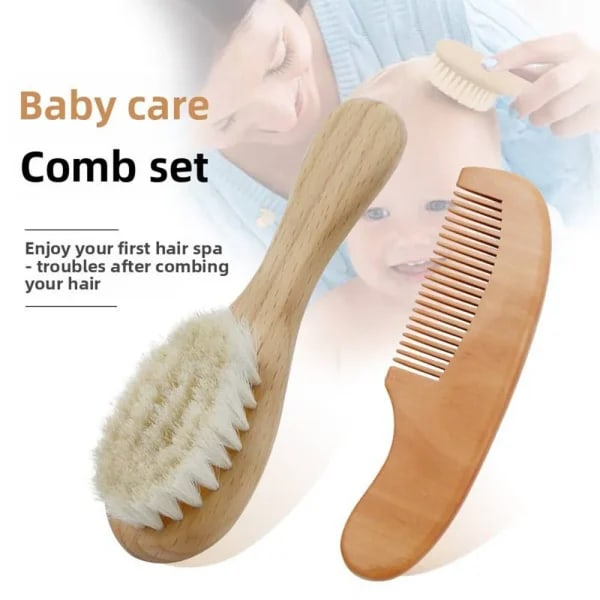 3 uds cepillo de madera de lana para bebé recién nacido peine cepillo de pelo para recién nacido masajeador de cabeza infantil peine portátil cepillo de baño para el cabello peine