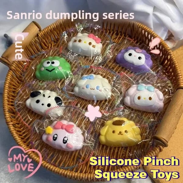 Figuras de Anime con pellizco de silicona de Hello Kitty, serie de albóndigas de dibujos animados, crema Le, lodo, alivio del estrés, juguetes para apretar, regalos de descompresión